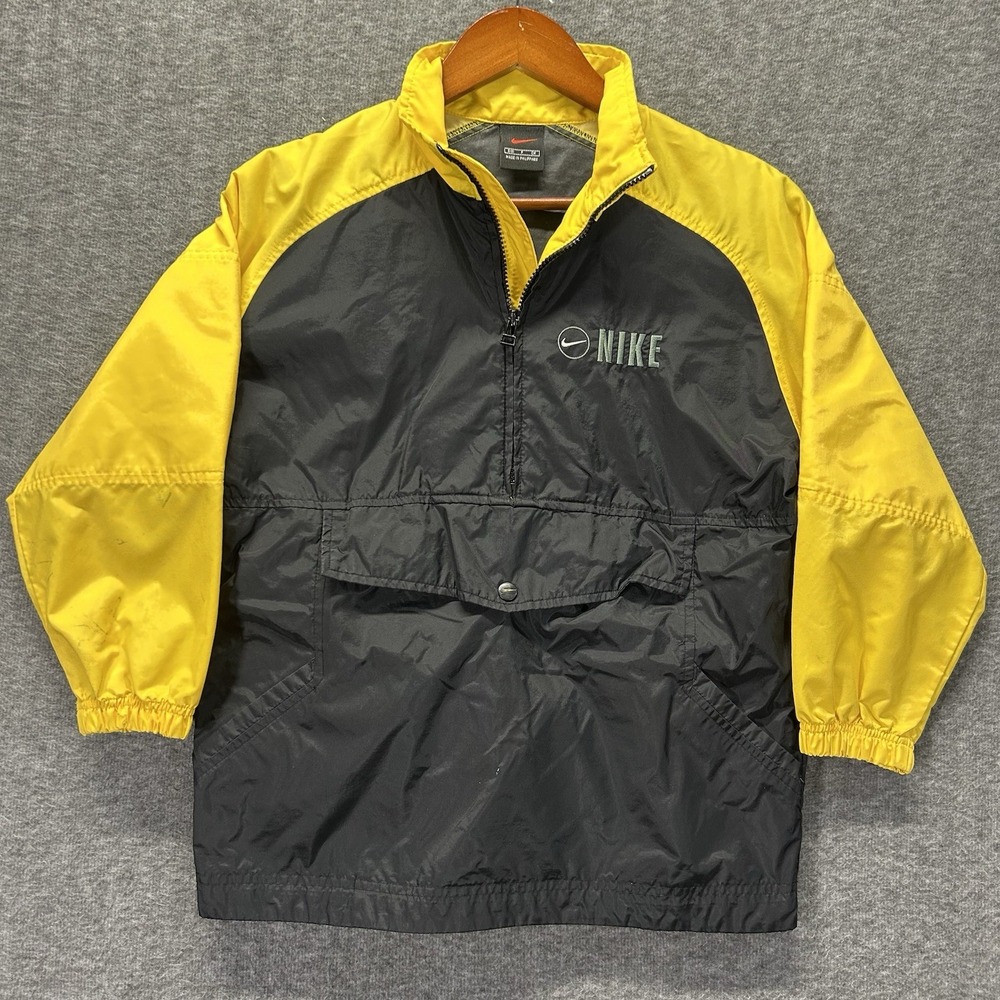 Vintage 90s Nike Windbreaker Jacket Snap Yellow Black Size Youth Small (8)